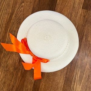 Hat - White Pearl and orange ribbon.